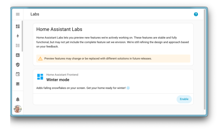 Az új Home Assistant Labs területének képernyőképét. (Kép forrása: Home Assistant)