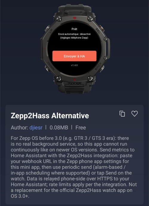 A Zepp2Hass Alternatív Zepp Mini App az Amazfit okosórákhoz