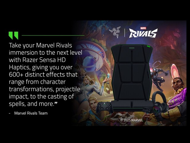 A Razer Sensa HD haptika több száz magával ragadó hatást kínál a Marvel Rivals játék közben. (Kép forrása: Razer via X)