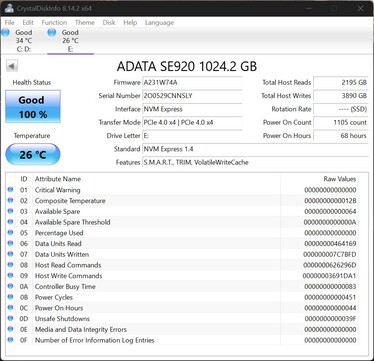 Az ADATA SE920 támogatja a PCIe 4.0 x4 szabványt