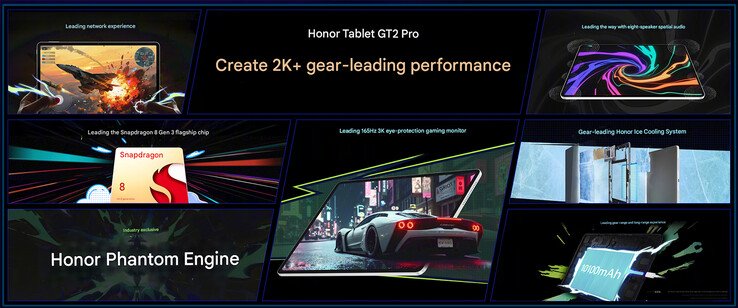 A Pad GT 2 Pro főbb jellemzői (Kép forrása: Honor - gépi fordítás)