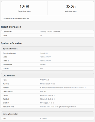 Nothing Phone 3a Pro Geekbench lista (kép forrása: Geekbench)