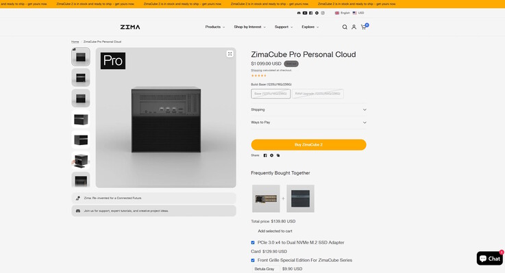 A hivatalos weboldalon a ZimaCube Pro már elfogyott, és általában 1.099 dollárba kerül 16 GB RAM-mal