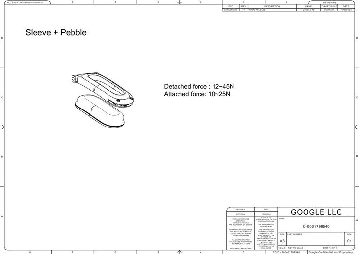 Google Fitbit Air 2D-s CAD-terv.