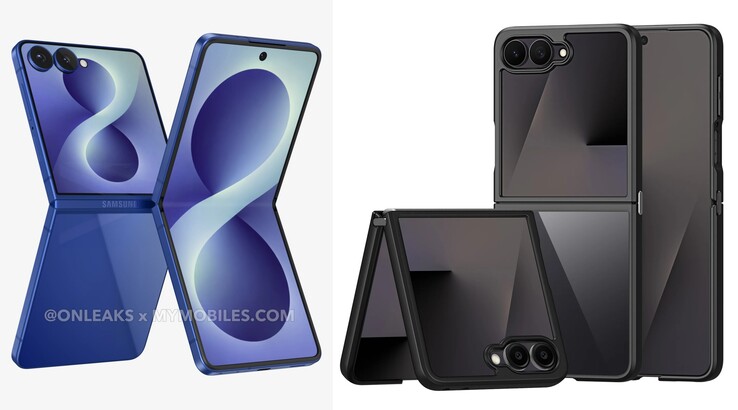 Galaxy Z Flip 8 renderek (balra), korai Galaxy Z Flip 8 tok renderek (jobbra)
