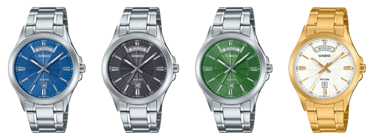 Balról jobbra: Casio MTP-1381D-2AV, MTP-1381D-3AV, MTP-1381D-8AV és MTP-1381GD-7AV. (Kép forrása: Casio)