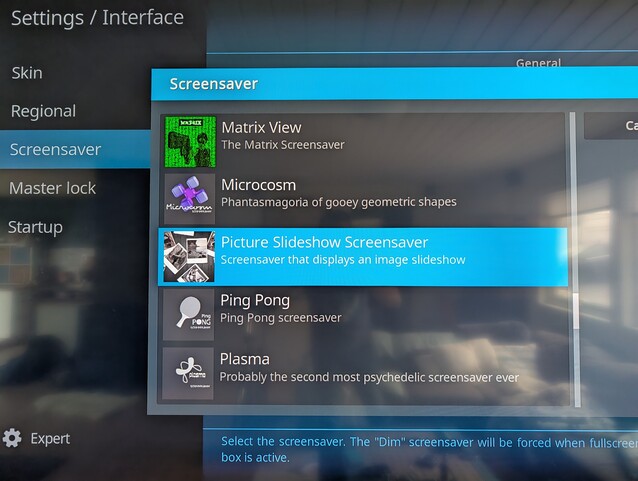 A Kodi egy egyszerű módja annak, hogy képkímélőt állítson be a Android TV-n, de a képernyőkímélő aktiválásához folyamatosan futnia kell (Kép forrása: Notebookcheck)