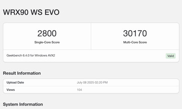 A Ryzen Threadripper PRO 9995WX Geekbench listája. (Kép forrása: Geekbench)