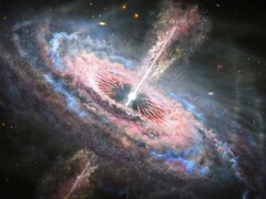 Egy távoli galaxis illusztrációja egy aktív kvazárral a középpontjában. (Kép forrása: Nasa, ESA és J. Olmsted - STScI)