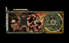 A grafikus kártya hátlapján egy Doom: The Dark Ages művészeti alkotás található. (Kép forrása: Asus/Bethesda)