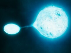 Egy neutroncsillagot és egy másik csillagot ábrázoló ábra.