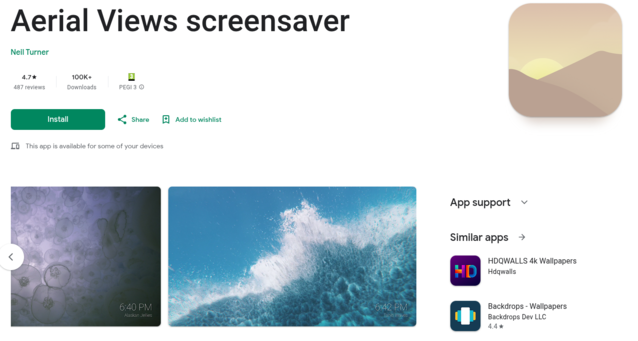 Az Aerial Screensaver App for Android TV ugyanazt a képernyővédőt adja a készüléknek, mint a Apple TV, de arra is használható, hogy képeket és videókat közvetlenül a NAS-ról töltsön le (Kép forrása: AerialViews / Google Play)