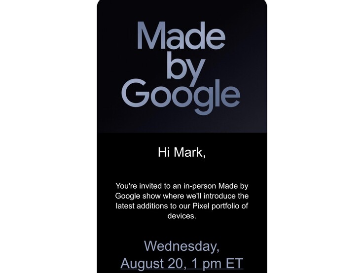 Made by Google esemény meghívója Mark Gurman számára. (Kép forrása: Mark Gurman on X)