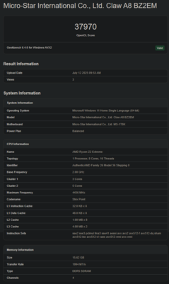 AMD Ryzen Z2 Extreme Geekbench GPU OpenCL (kép forrása: Geekbench)