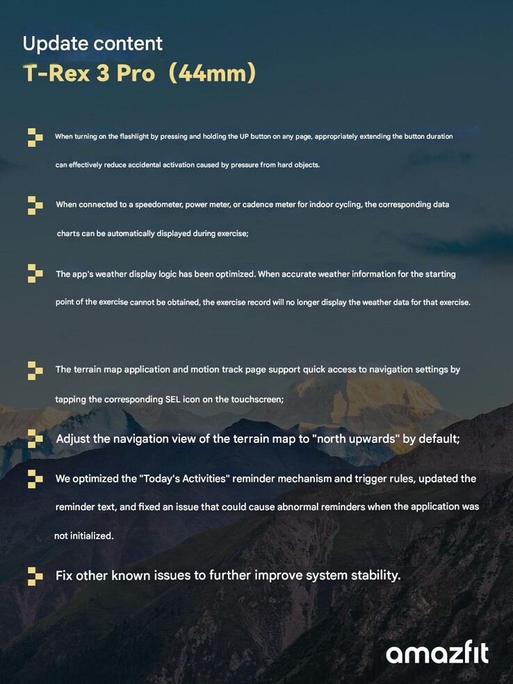 Az Amazfit T-Rex 3 Pro 44 mm-es okosóra 4.4.2.3 firmware verziójának változásnaplója