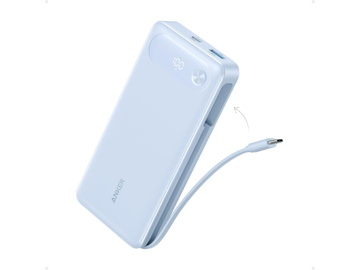 Az Anker Power Bank (20K, 87W, beépített USB-C kábel) ködös kék színben