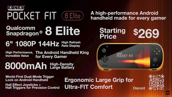 Ayaneo Konkr Pocket Fit Elite adatlap. (Kép forrása: Ayaneo)
