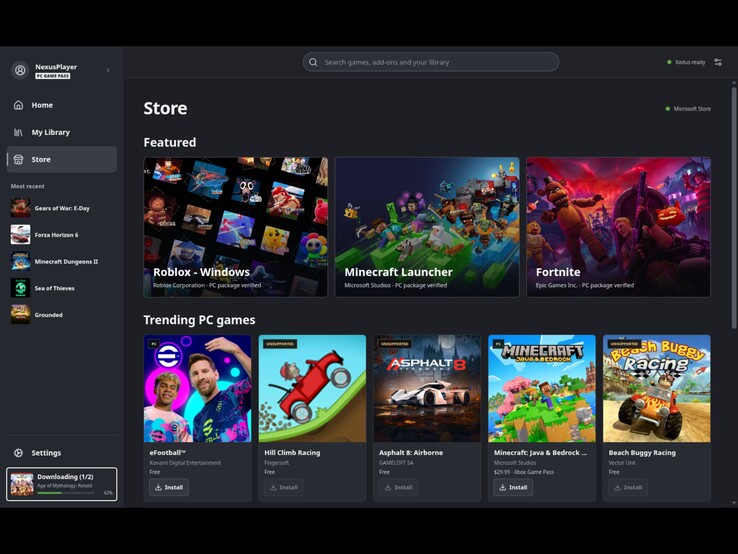 Az áruházi oldal célja, hogy a Steam Deck felhasználói játékokat tölthessenek le a Microsoft Store-ból és a PC Game Pass kínálatából. (A képen: Képernyőkép a Xodus Nexus indítóprogramból.)
