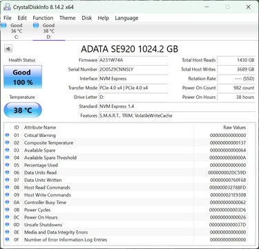 Az ADATA SE920 PCIe 4.0 x4-gyel működik