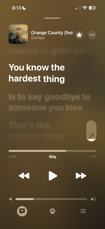 A dalszövegek fül a Apple Music...
