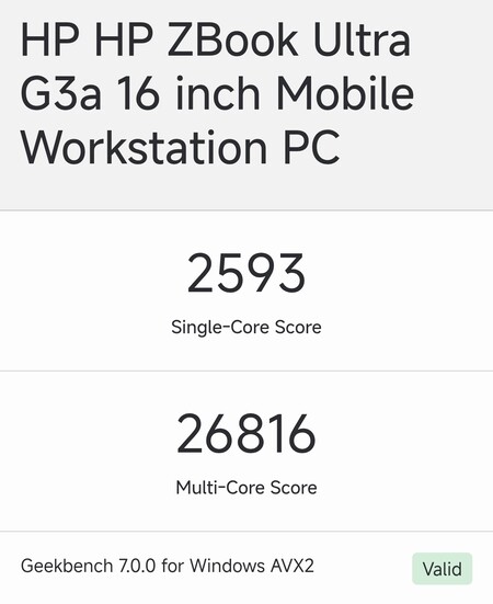 A HP ZBook Ultra G3a 16 hüvelykes modellje a Geekbench adatbázisában