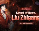 A Sword of Dawn karakterbanner hivatalos promóciós grafikája, amely Liu Zhigangot, az SSR vadászát mutatja be.