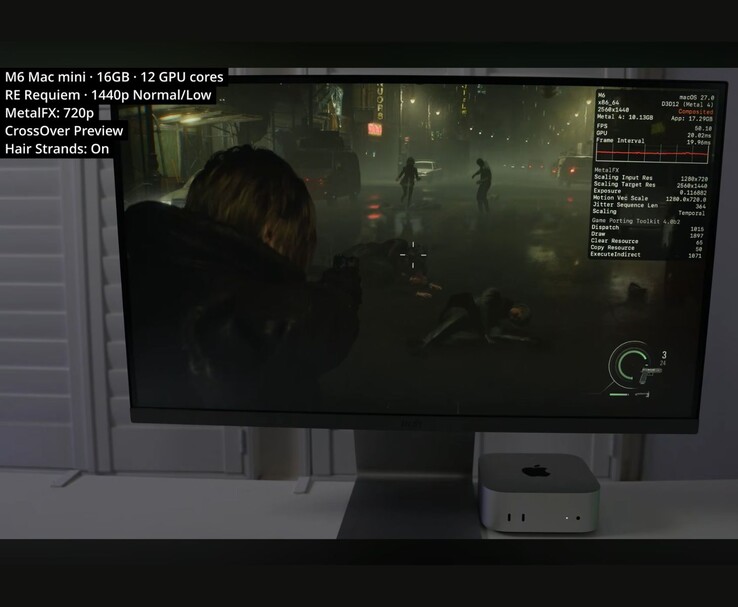 A Resident Evil Requiem körülbelül 50 FPS-sel fut egy 16 GB-os M6 Mac mini-n a CrossOver segítségével.