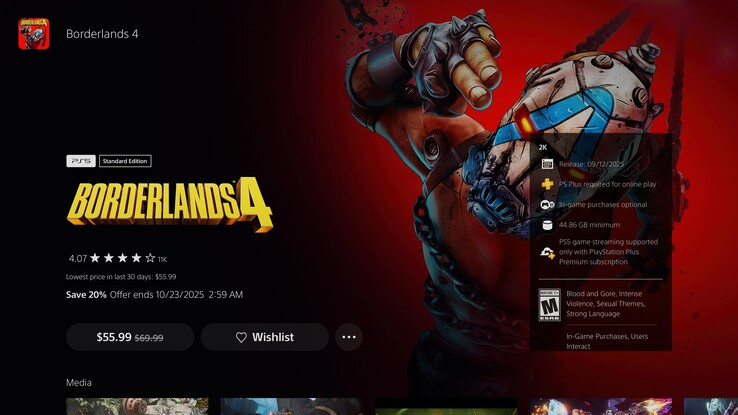 A PlayStation Store árkövetője a Borderlands 4 kedvezményeit mutatja (Kép forrása: screenshot, Adam Corsetti)