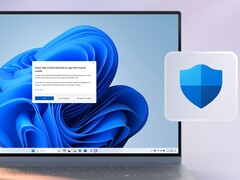 Egy Windows 11-es asztal, amelyen a Windows Biztonság ikonja mellett egy „Smart App Control” biztonsági figyelmeztetés látható.
