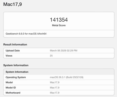 Fém pontszám a Apple M5 Pro számára.