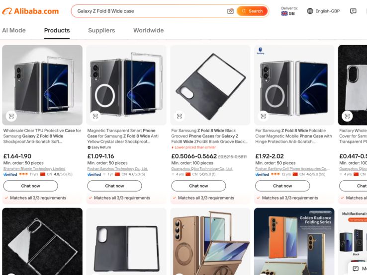 Galaxy Z Fold 8 Wide tokok az Alibaba oldalán.