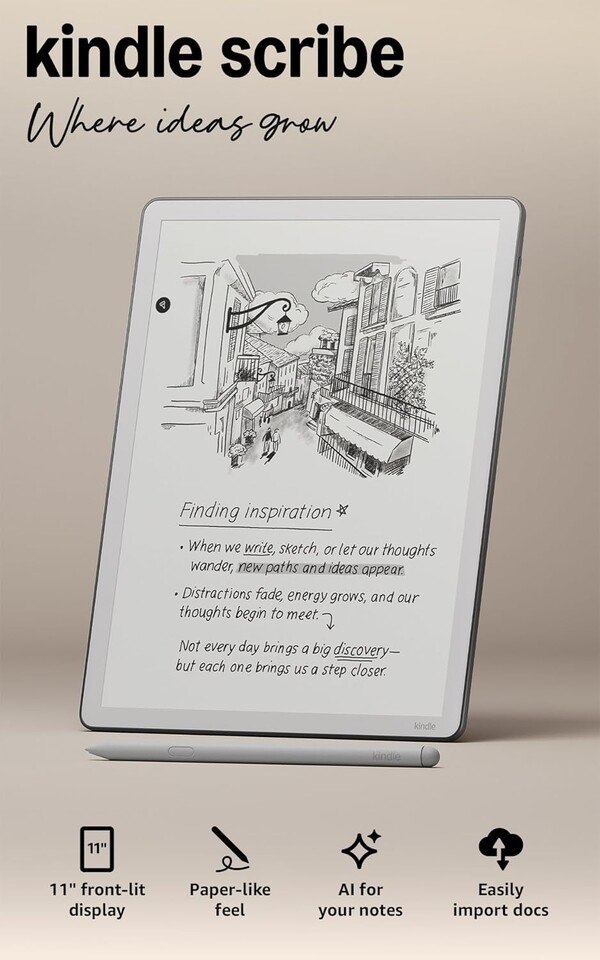 Az új Kindle Scribe minden oldalán egyenletes méretű keretet kapott. (Kép forrása: Amazon)