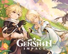 A Genshin Impact hivatalos kulcsgrafikája, amelyen a Vándorok, Aether és Lumine, valamint Dainsleif látható.