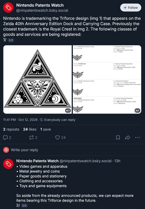 A Nintendo Triforce védjegye látható