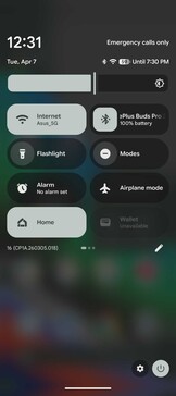 Értesítési árnyék a gyorsbeállításokkal