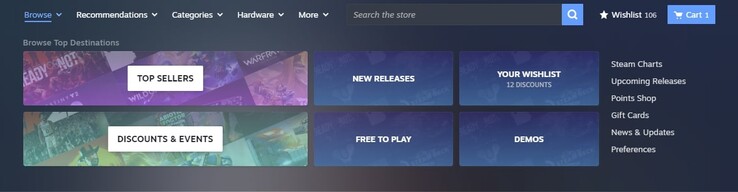 A "Böngészés" fül mostantól megkönnyíti az ingyenes és újonnan megjelent játékok felfedezését. (Kép forrása: Steam)
