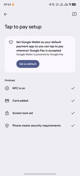 A Google Wallet beállításaiban minden továbbra is rendben látszik.