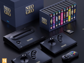 A Neo Geo Aes+ renderelése gamepad joystickokkal és videojáték-gyűjteménnyel