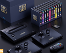 A Neo Geo Aes+ renderelése gamepad joystickokkal és videojáték-gyűjteménnyel