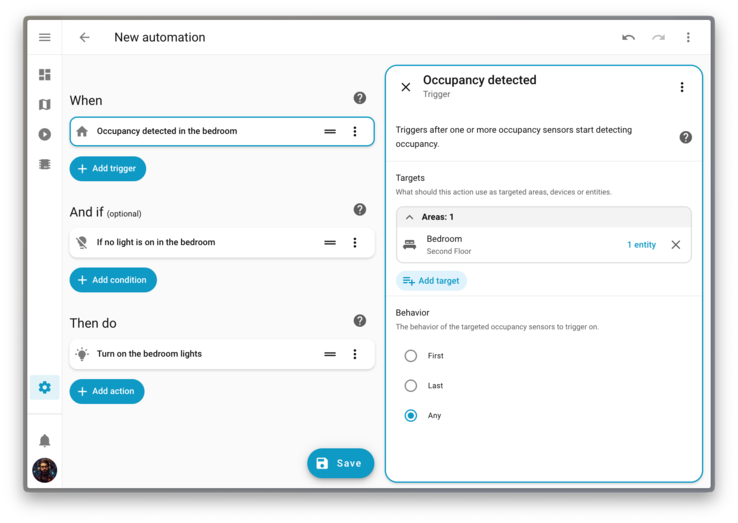 A Home Assistant 2026.1 verzióval új célspecifikus triggerek érkeztek. (Kép forrása: Home Assistant)