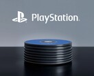 A PlayStation logó a PS5-lemezek felett látható az asztalon