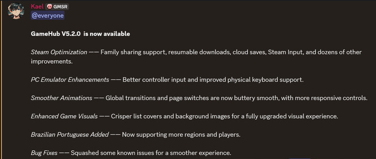 GameHub v5.2 changelog (Kép forrása: GameSir)