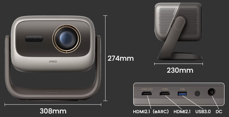 JMGO N3 Ultimate méretek és portok.