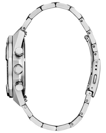 Citizen Nighthawk CA0890-54H kronográf óra szürke számlappal, ezüstszínű rozsdamentes acél karkötővel, forgatható kerettel, három kis számlappal és dátumkijelzővel a 3 órás pozícióban.