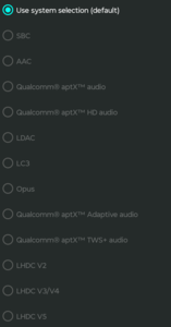 Elérhető Bluetooth audio codec-ek