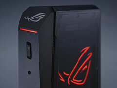 Az Asus a ROG NUC 2025-öt úgy tervezte, hogy elődjéhez hasonlóan függőlegesen lehessen használni. (Kép forrása: Asus)