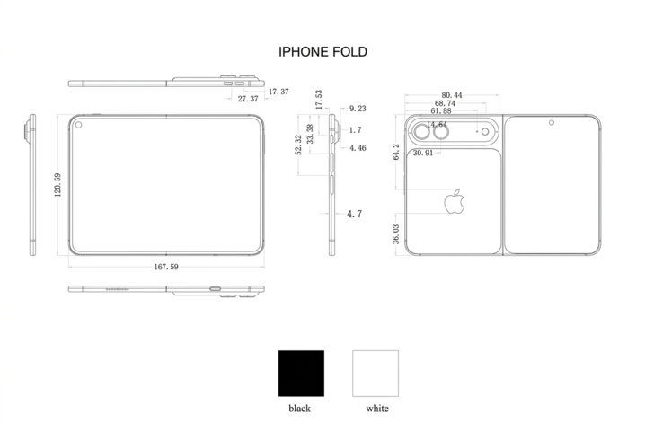 Állítólagos iPhone Ultra/Fold tervrajzok egy tokgyártótól (AI-val felskálázva).