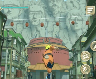 Naruto fut a Hidden Leaf Village-ben a Naruto: Ultimate Ninja Storm+-ban, a háttérben a Hokage-szikla látható. (Kép forrása: Bandai Namco Entertainment)