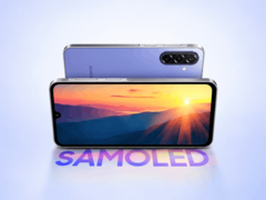 Samsung Galaxy F70 5G elöl- és hátulnézetből, lila színben