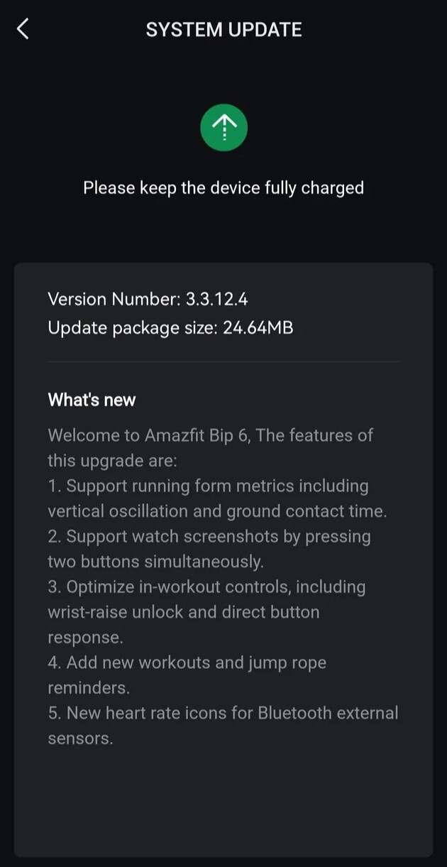 Az Amazfit Bip 6 okosóra 3.3.12.4-es verziójának kiadási megjegyzései. (Kép forrása: Reddit)